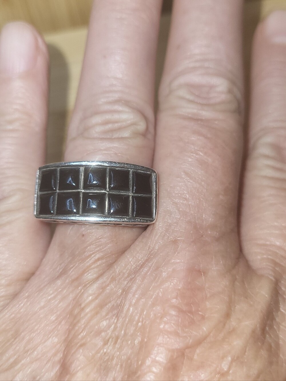 Vintage, Estate Womens Ring Black Onyx Inlay In 925 Sterling Band, Sz 7.5